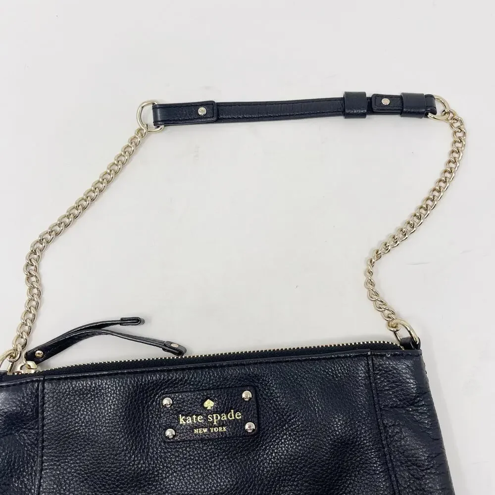 Kate Spade Black Berkshire Road Adela Shoulder Bag Chain Link Pebble Leather